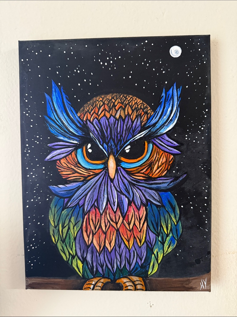 owl painting 9x12” acrylic
